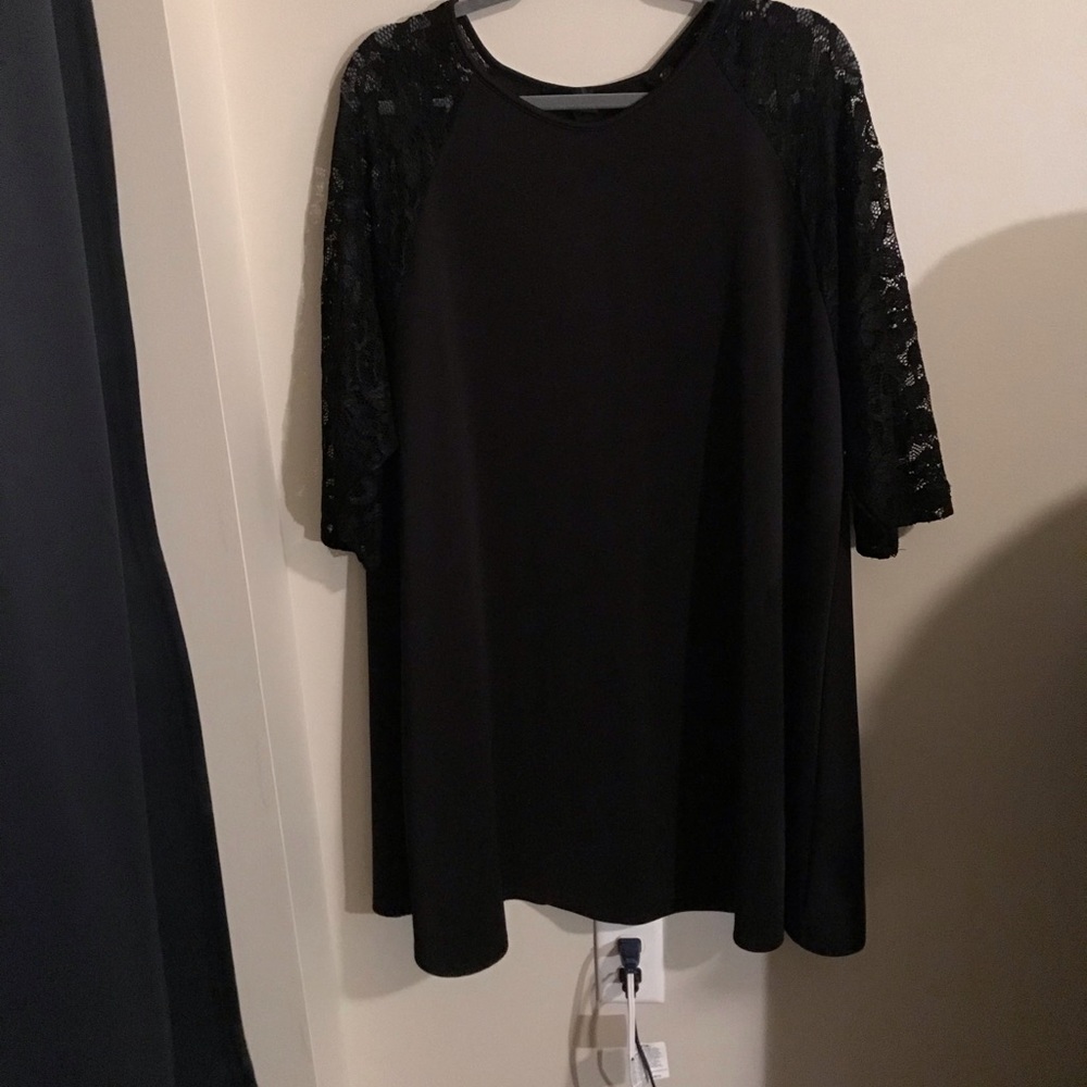 Black trapeze scuba dress lace sleeves